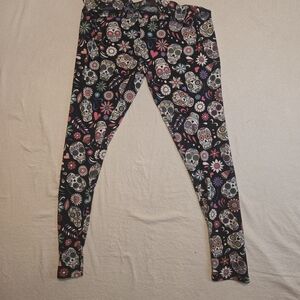 Women's Bobbie Brooks Ladies Day Of The Dead Leggings Size L Skulls